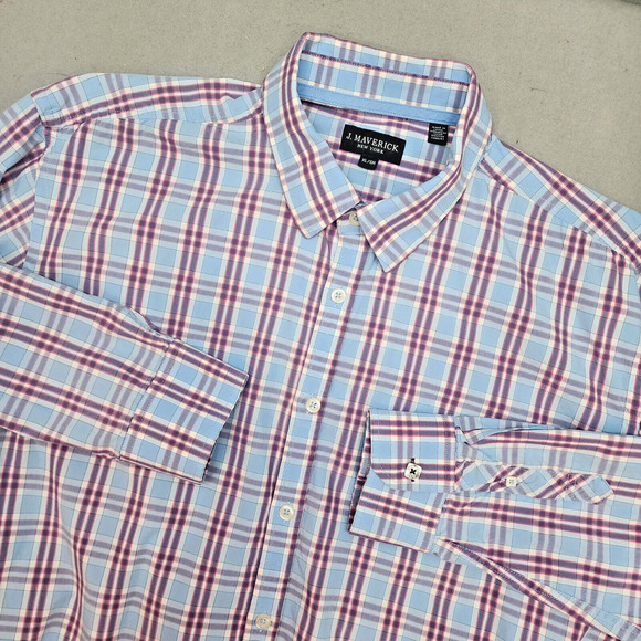 Jack Maverick New York Long Sleeve Button Up Shirt Mens Pink Blue Plaid Sz XL - Picture 1 of 6